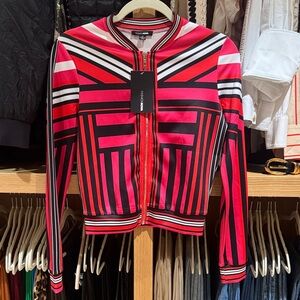 Fashion Nova Red and Black Striped Bomber Jacket